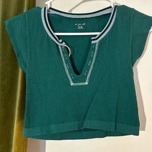 Teal Ribbed Short Sleeve Crop Top